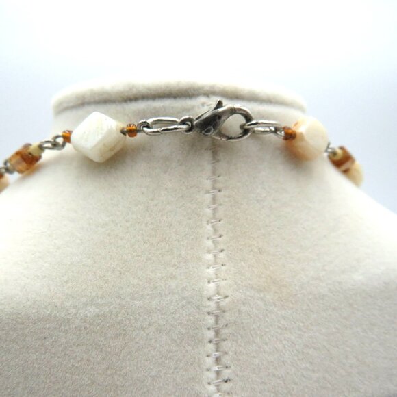 Vintage Beaded Necklace 27" Blue Cream Brown Faceted Shell Glass Resin Beads - Picture 4 of 4
